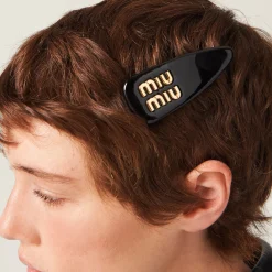 Black Patent Leather Hair Clip | Miu Miu