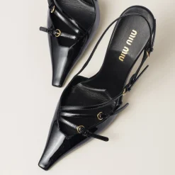 Black Patent Leather Slingbacks With Buckles | Miu Miu