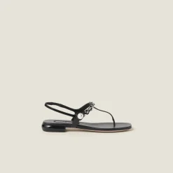 Black Patent Leather Thong Sandals | Miu Miu