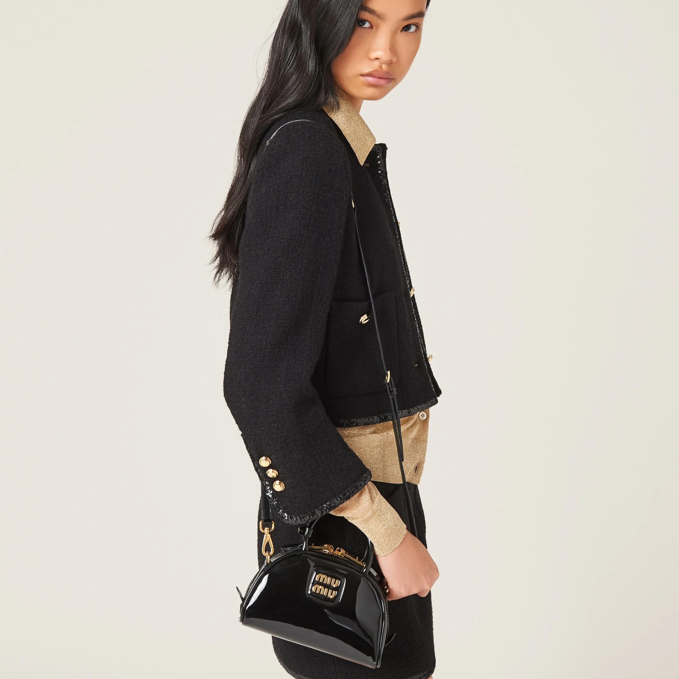 Black Patent Leather Top-handle Bag | Miu Miu
