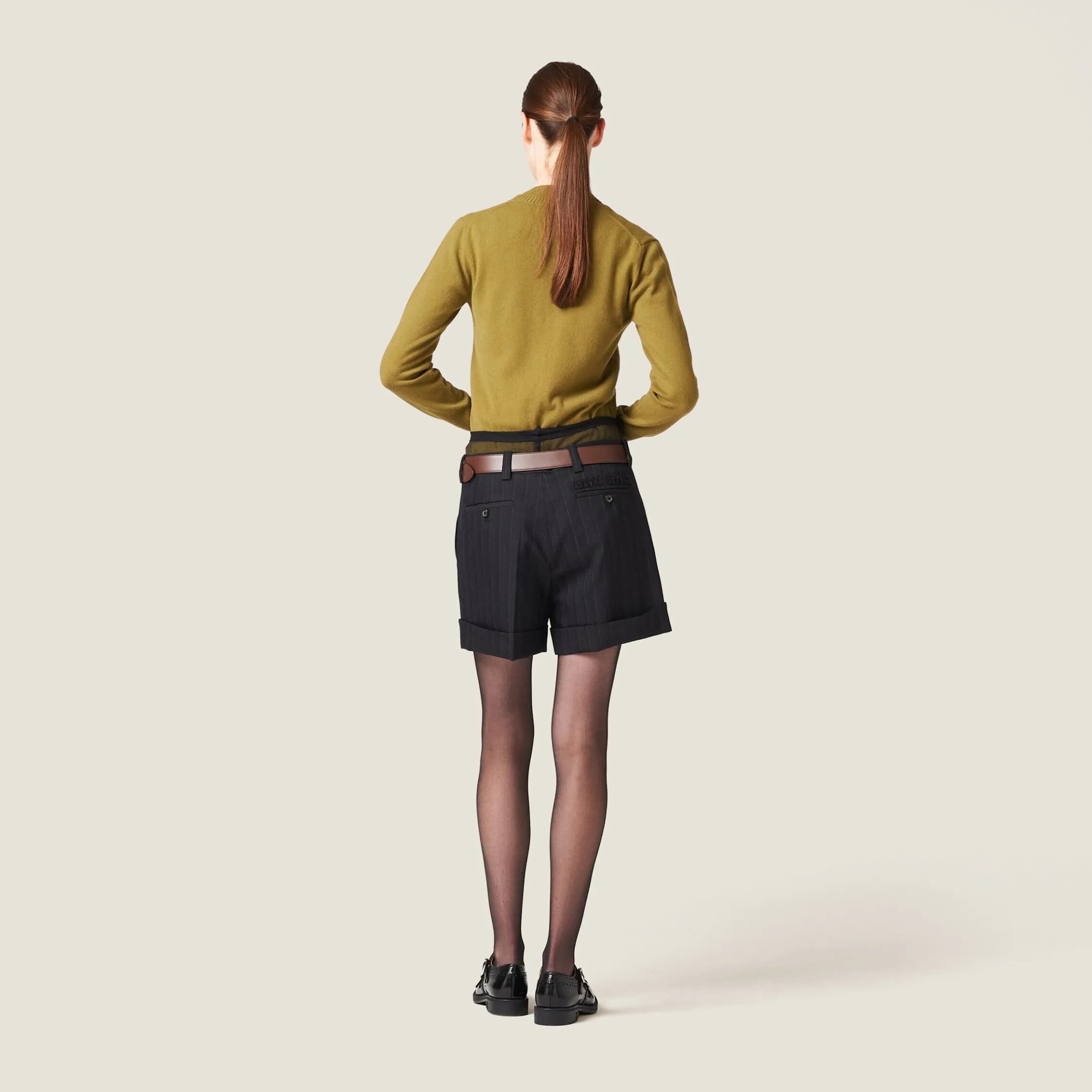 Black Pinstripe Bermuda Shorts | Miu Miu