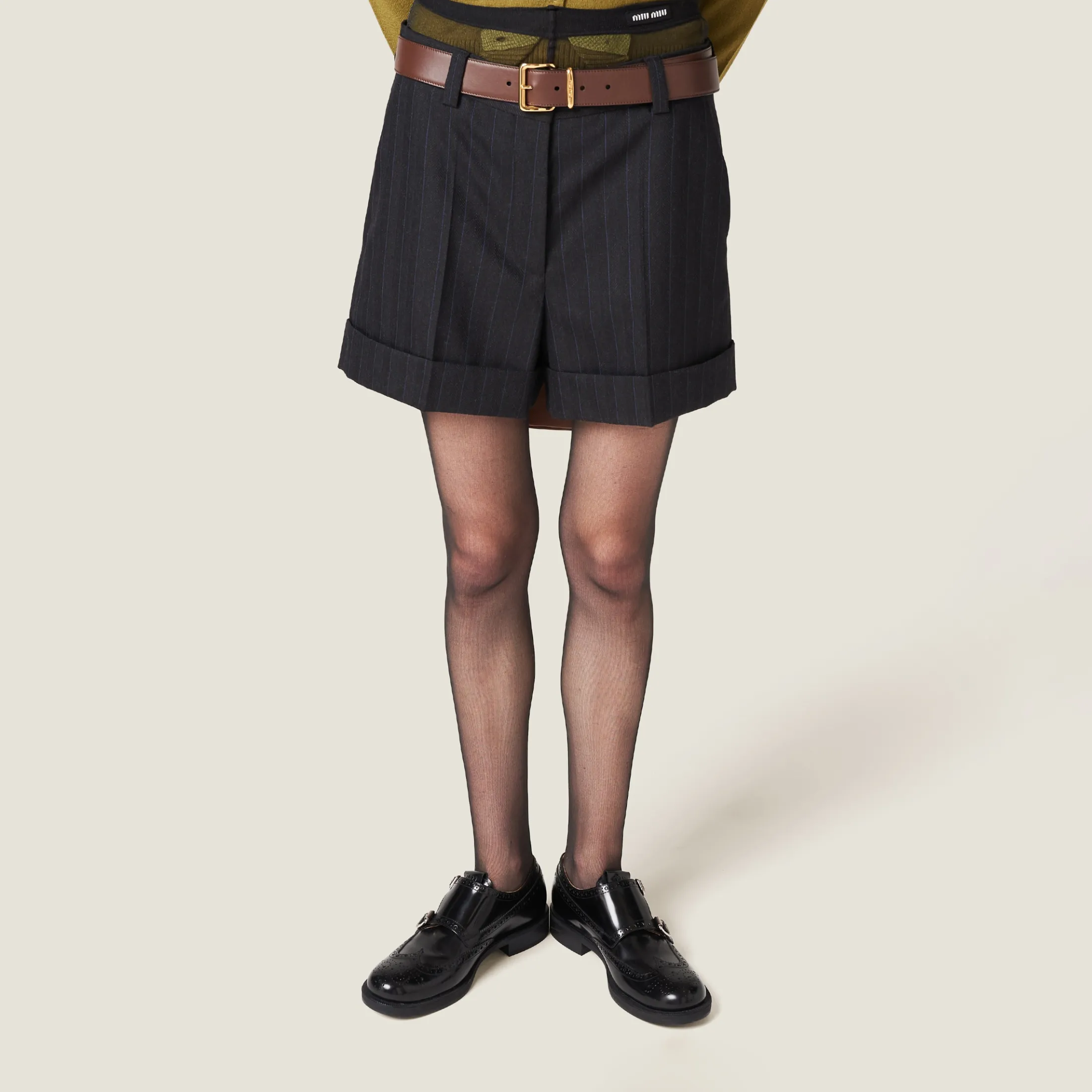 Black Pinstripe Bermuda Shorts | Miu Miu