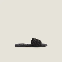 Black Raffia-effect Woven Fabric Slides | Miu Miu