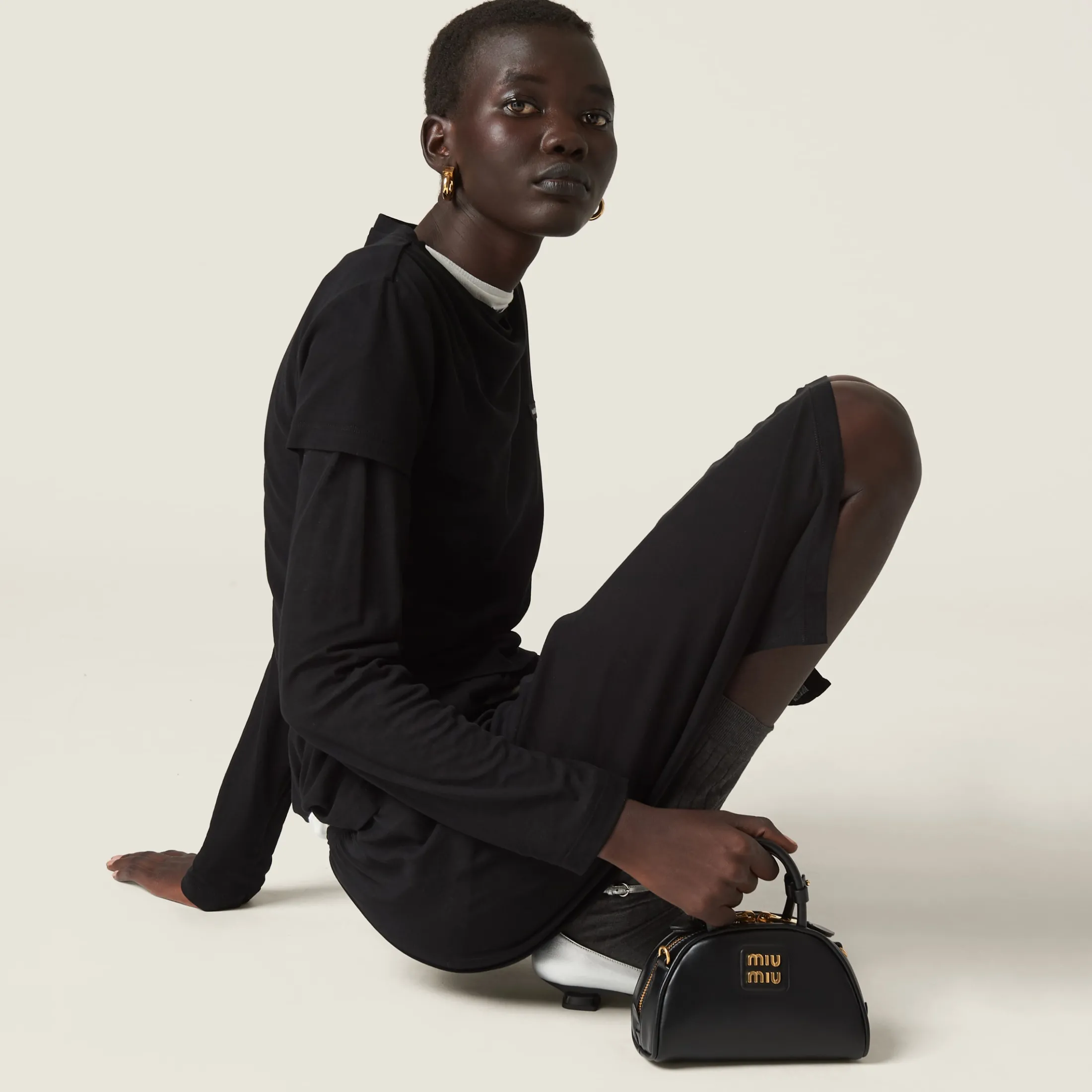 Black Ribbed Jersey Skirt | Miu Miu