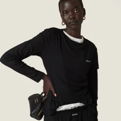 Black Ribbed Jersey T-shirt | Miu Miu