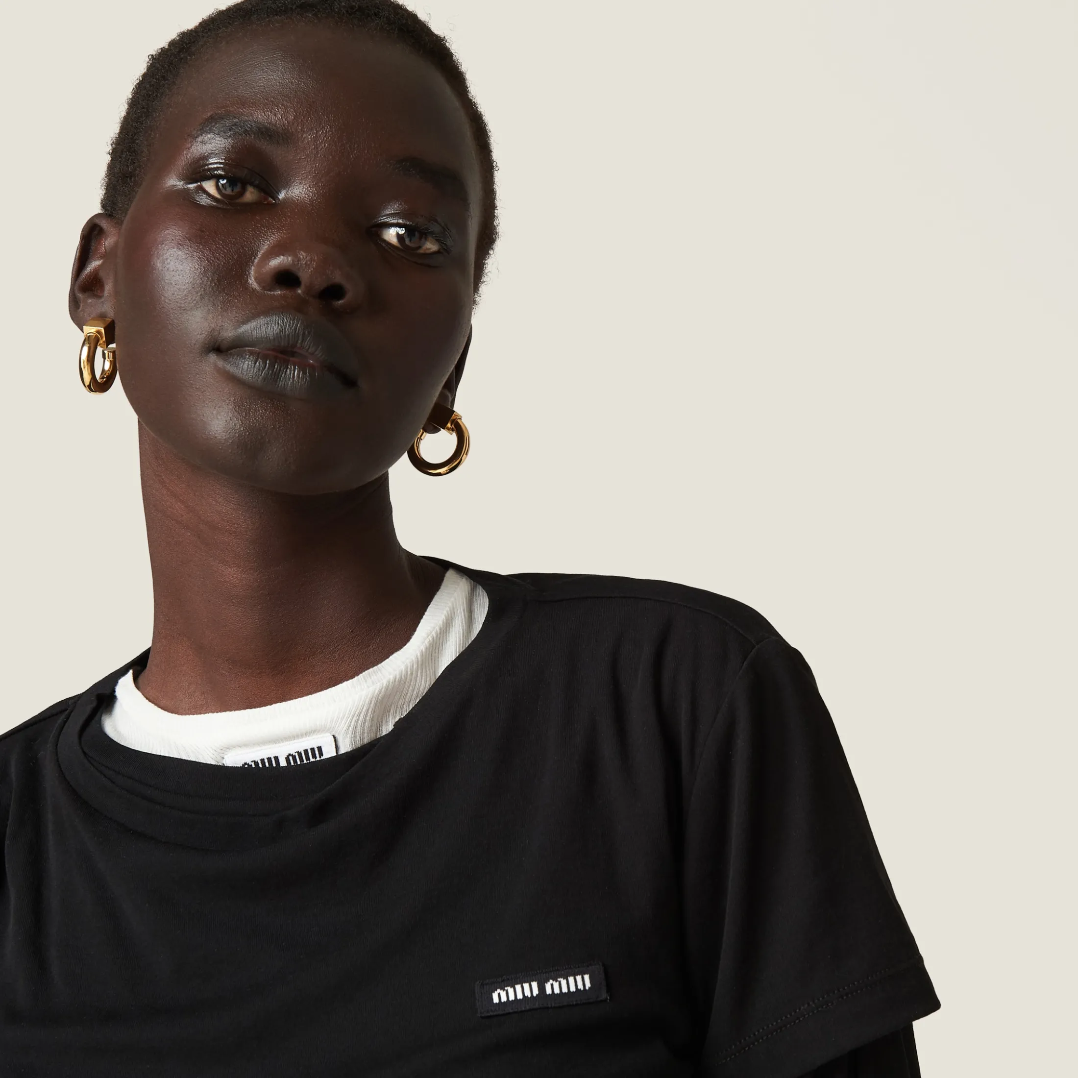 Black Ribbed Jersey T-shirt | Miu Miu