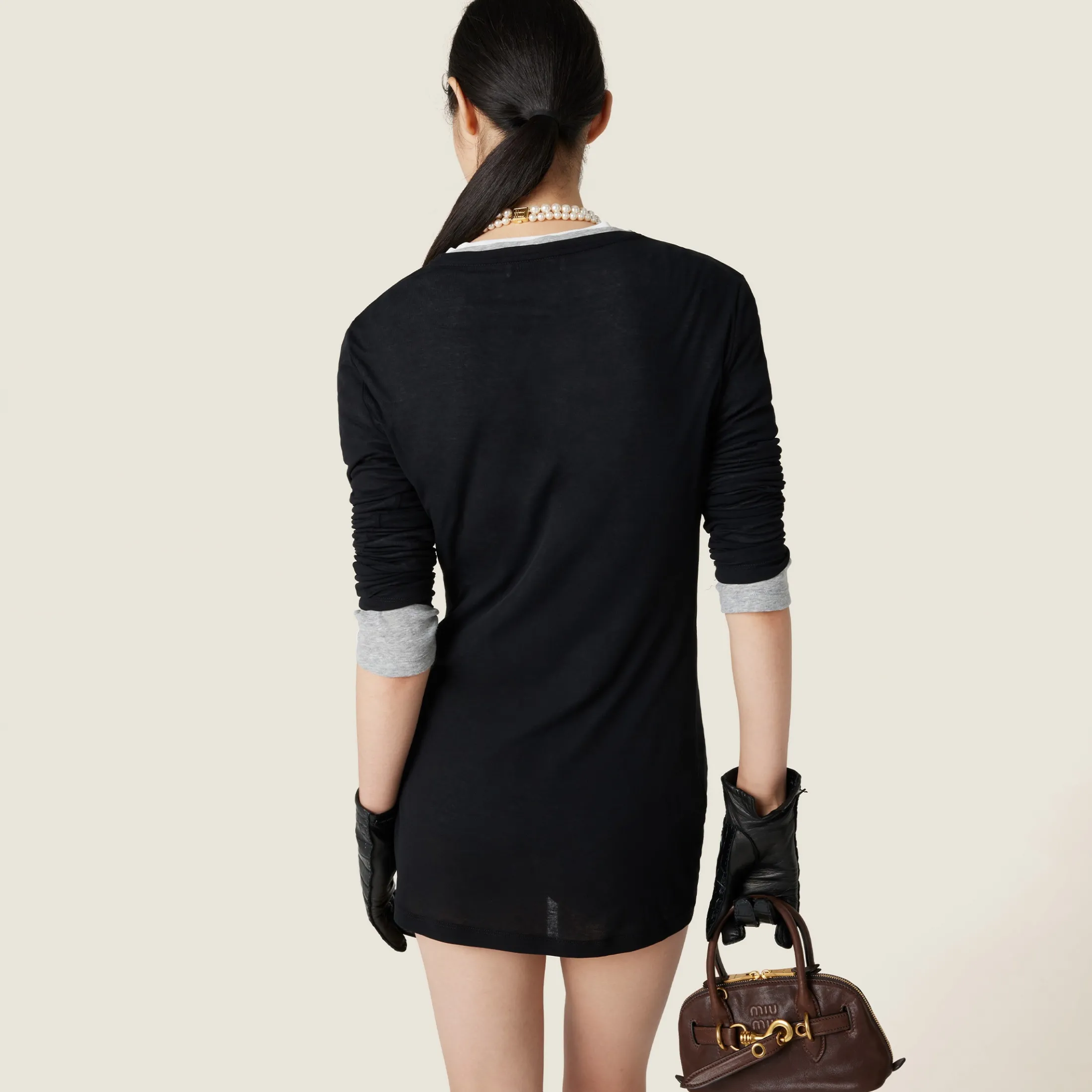 Black Ribbed Knit Jersey Dress | Miu Miu