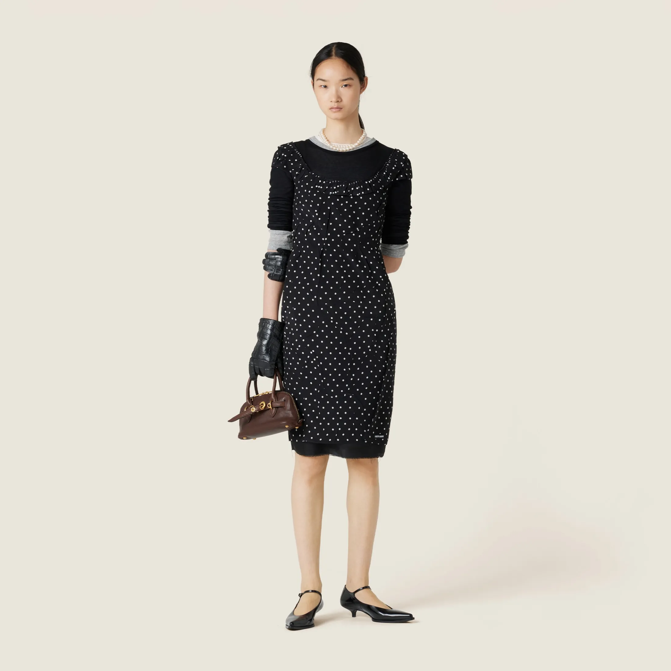 Black Ribbed Knit Jersey Dress | Miu Miu