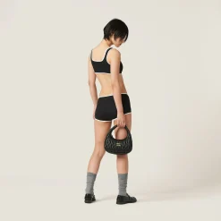 Black Ribbed Knit Panties With Logo | Miu Miu