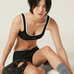 Black Ribbed Knit Top | Miu Miu