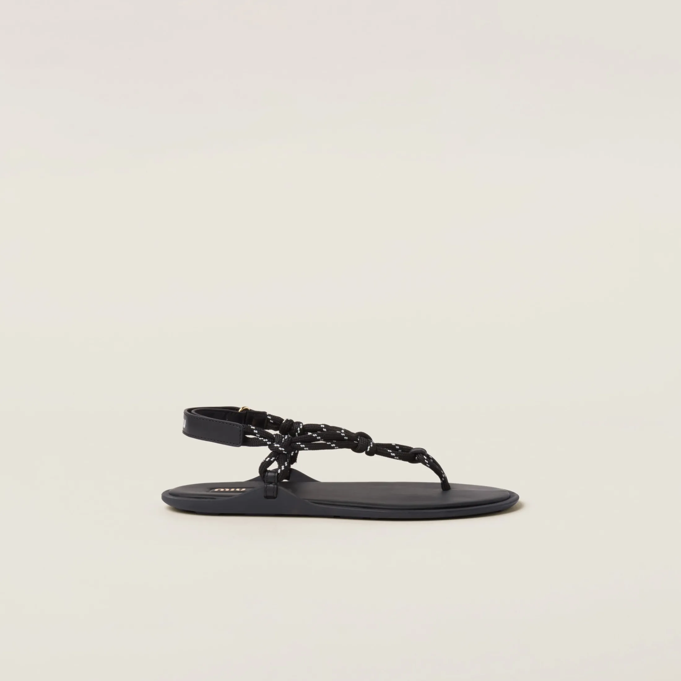Black Riviere Cord And Leather Sandals | Miu Miu