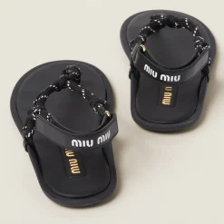 Black Riviere Cord And Leather Sandals | Miu Miu