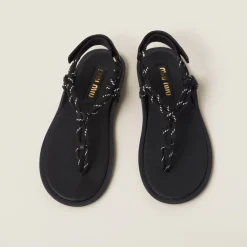 Black Riviere Cord And Leather Sandals | Miu Miu