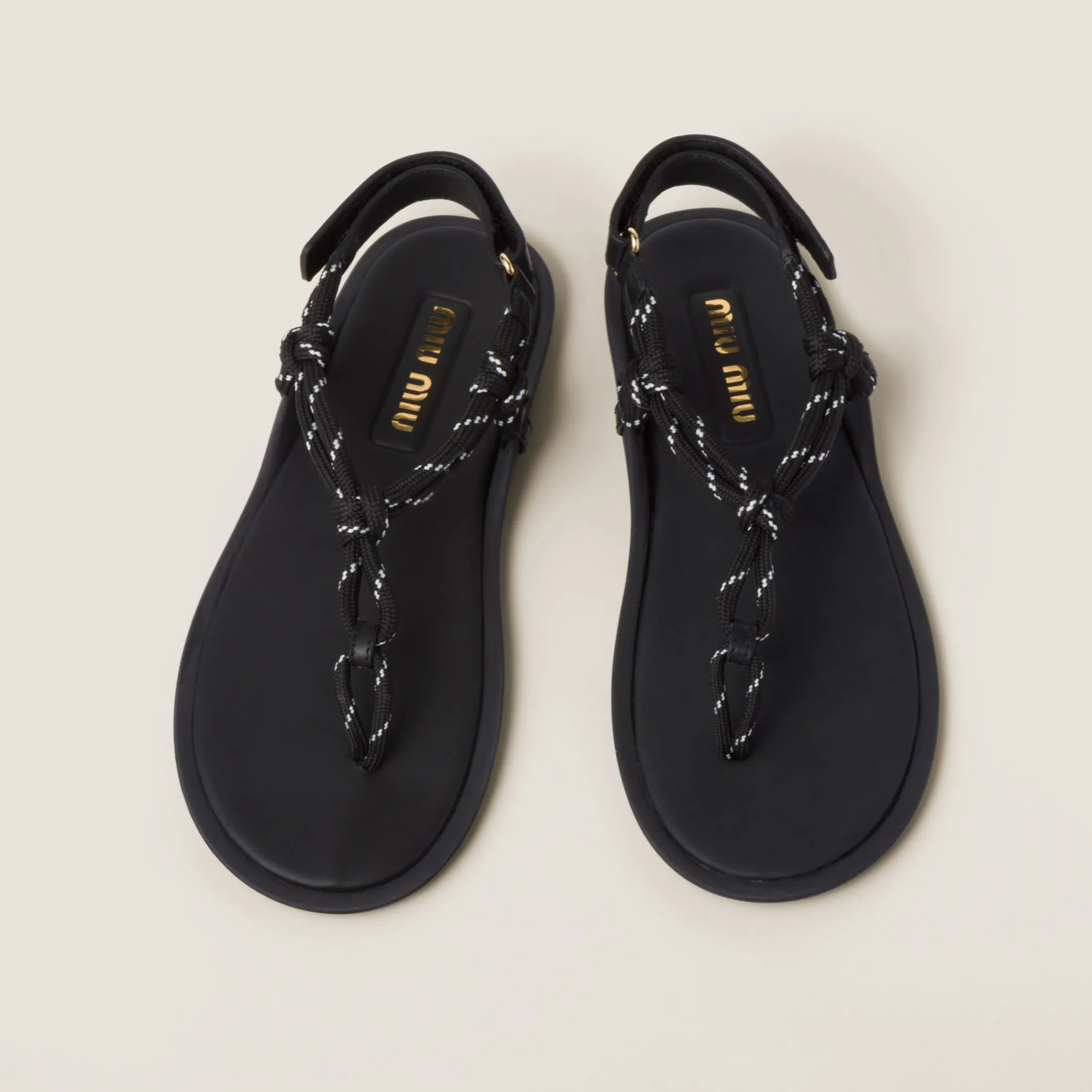 Black Riviere Cord And Leather Sandals | Miu Miu