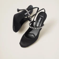 Black Satin Slingback Pumps | Miu Miu