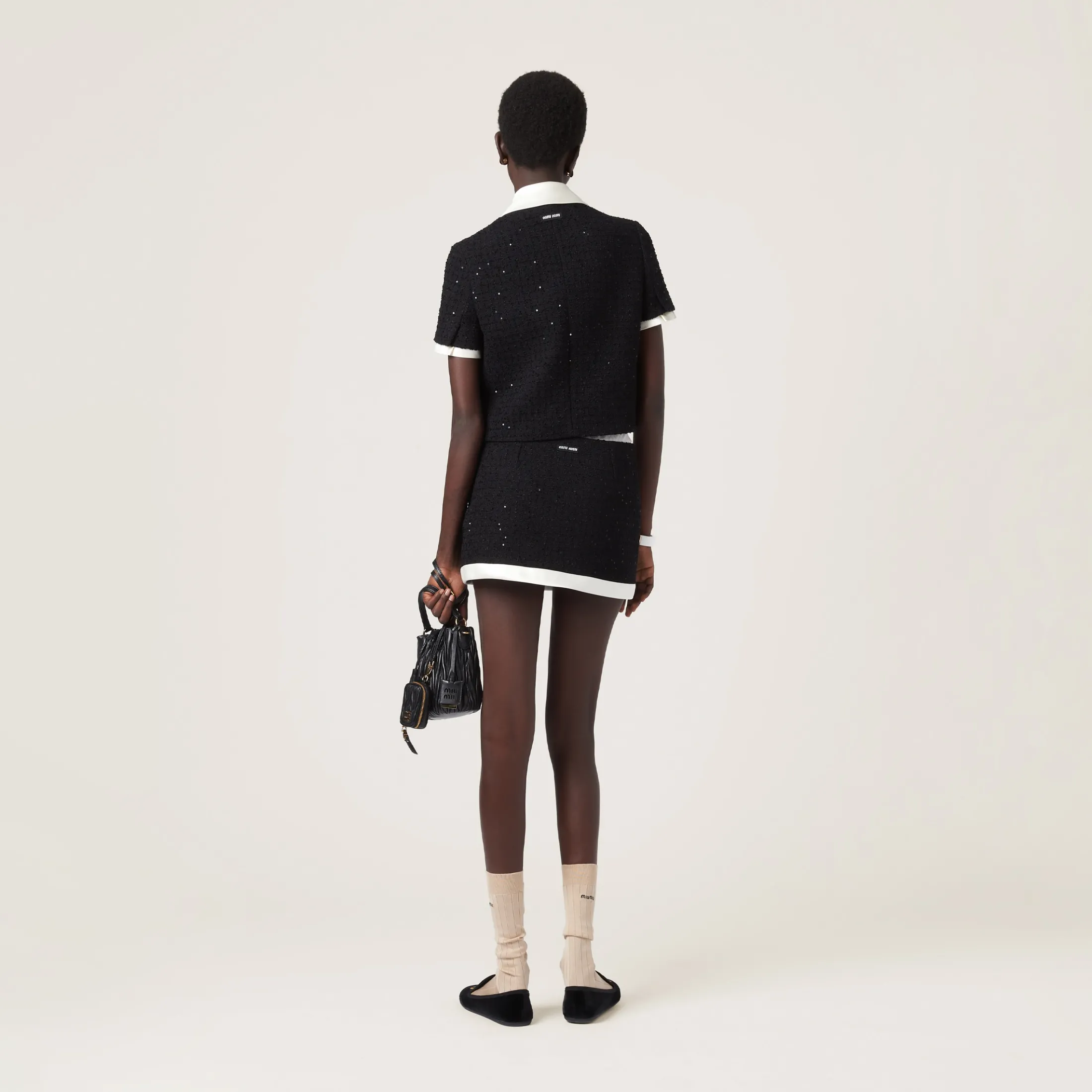 Black Sequined Bouclé Miniskirt | Miu Miu