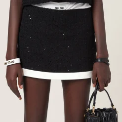 Black Sequined Bouclé Miniskirt | Miu Miu