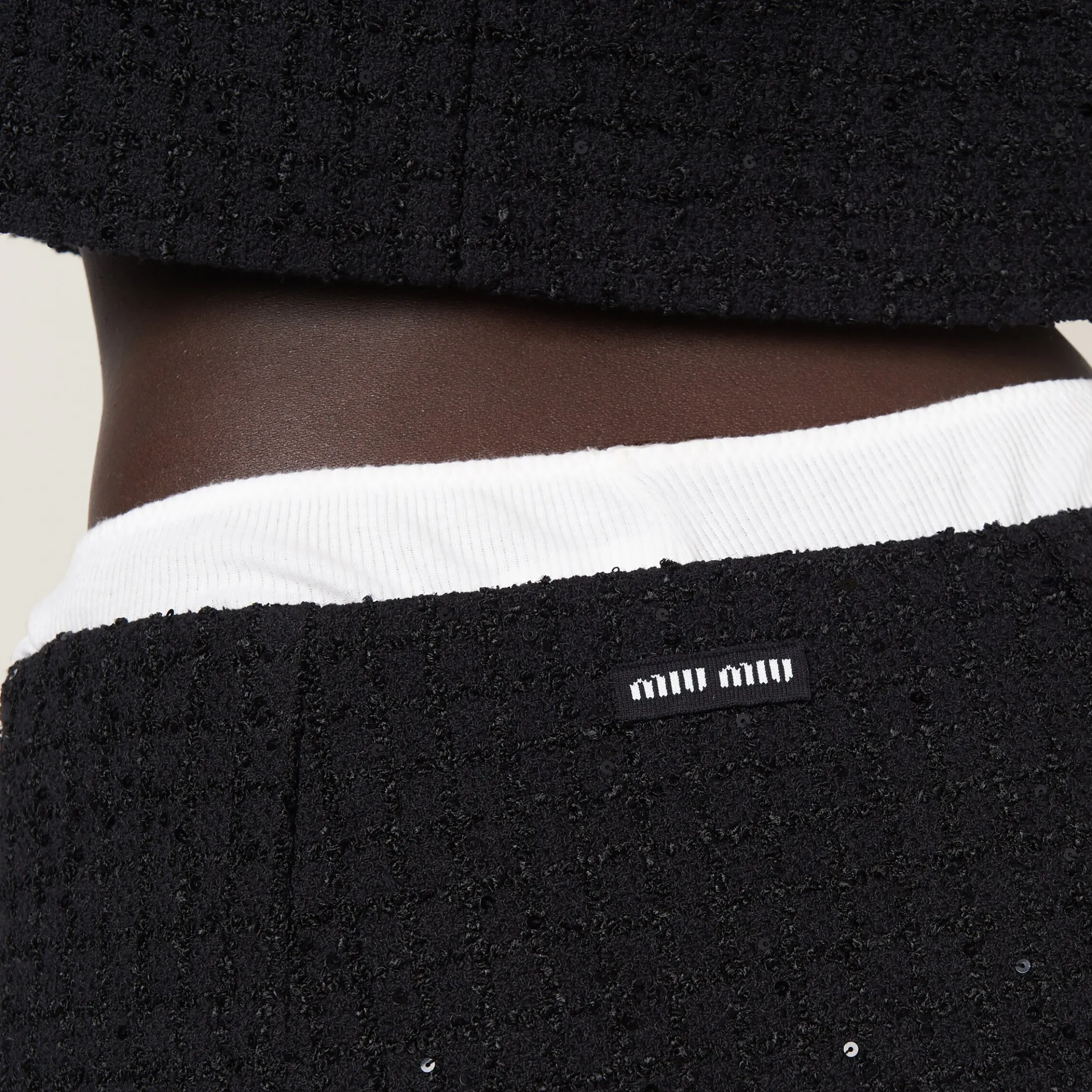 Black Sequined Bouclé Miniskirt | Miu Miu