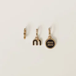 Black Set Of Enameled Metal Earrings | Miu Miu