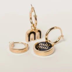 Black Set Of Enameled Metal Earrings | Miu Miu
