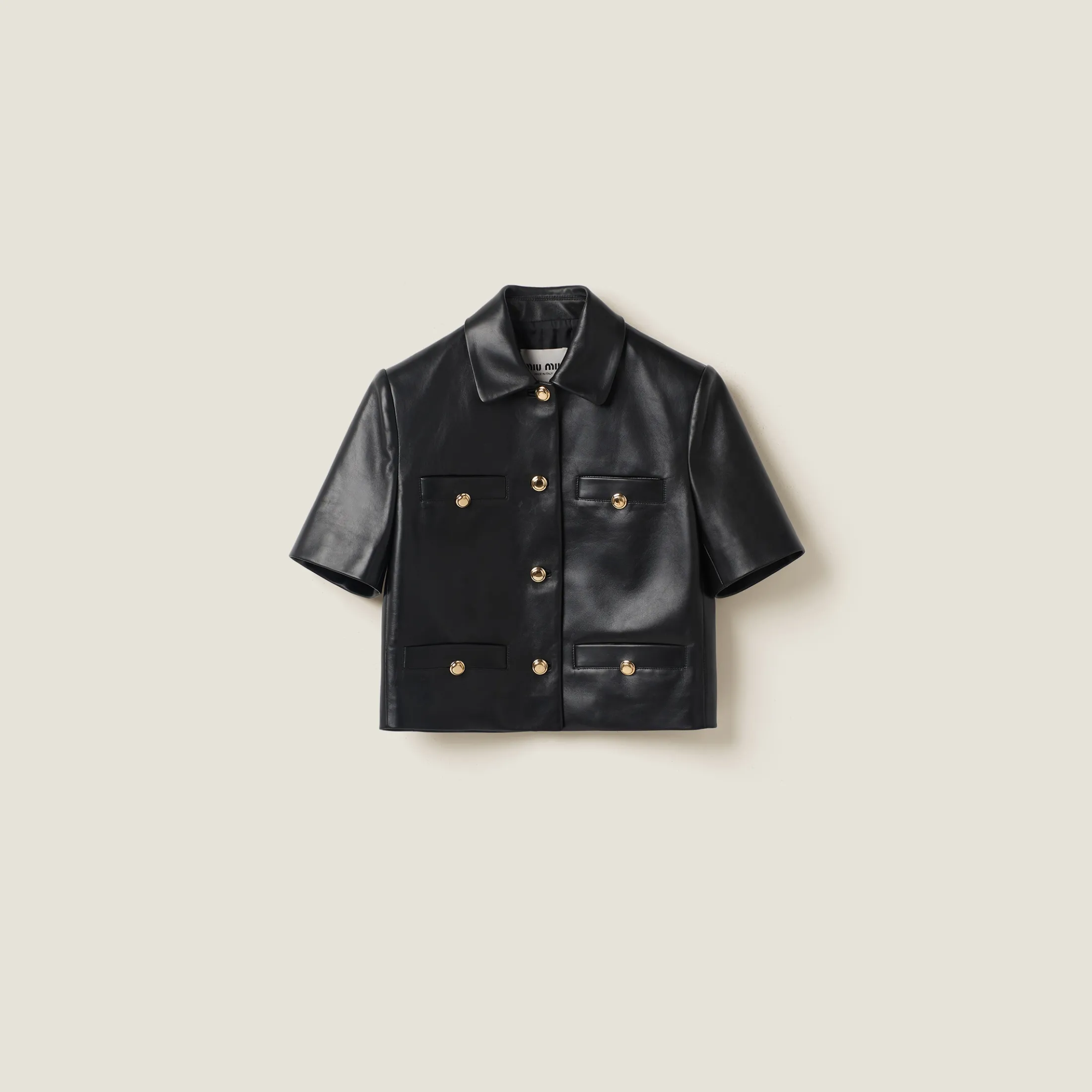 Black Short-sleeved Nappa Leather Jacket | Miu Miu