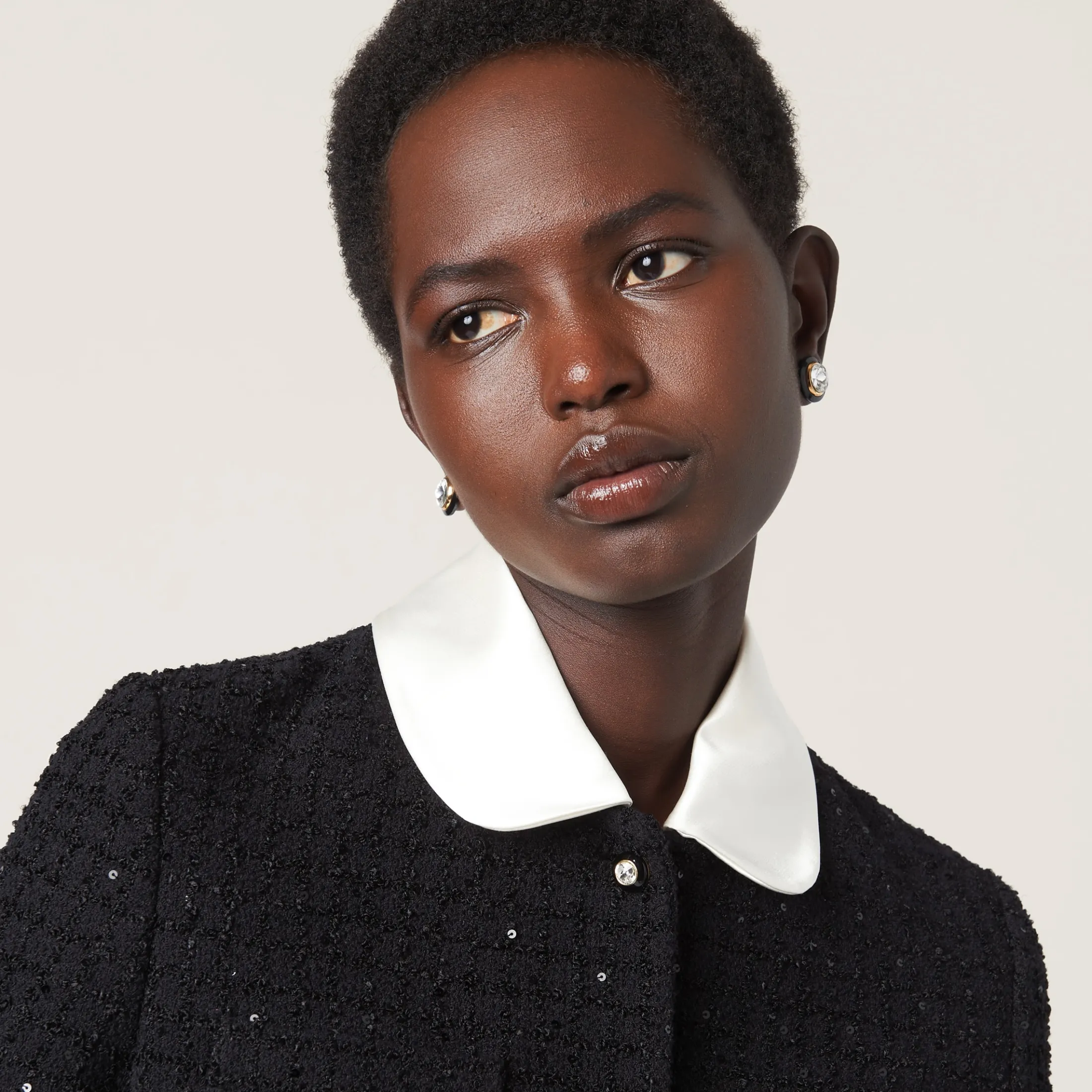 Black Single-breasted Bouclé Jacket | Miu Miu