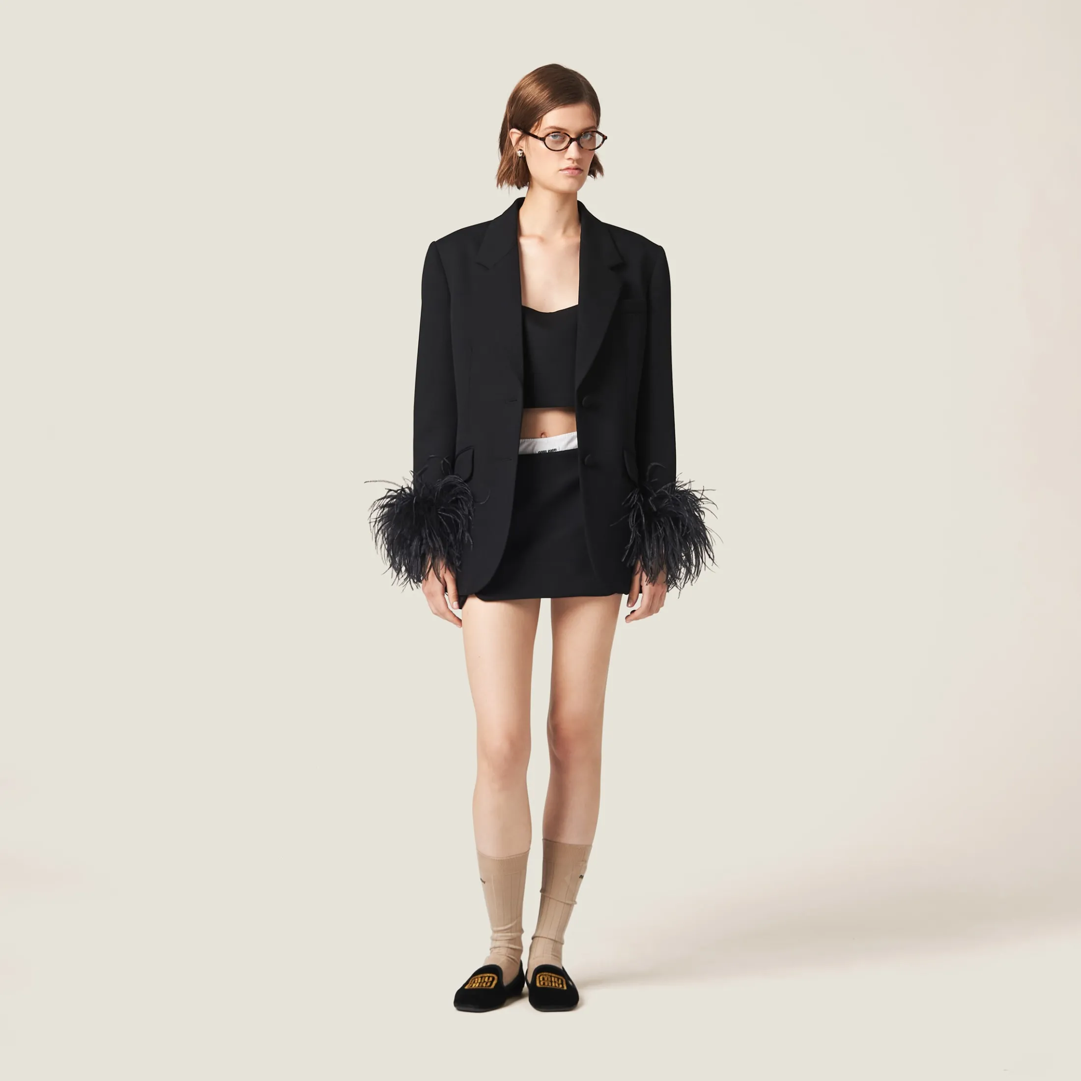 Black Single-breasted Grain De Poudre Jacket | Miu Miu