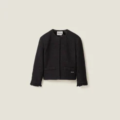 Black Single-breasted Matelassé Effect Jacquard Jacket | Miu Miu