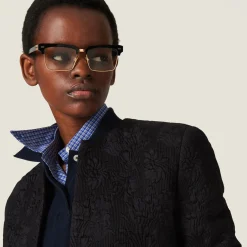 Black Single-breasted Matelassé Effect Jacquard Jacket | Miu Miu