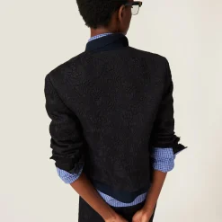 Black Single-breasted Matelassé Effect Jacquard Jacket | Miu Miu
