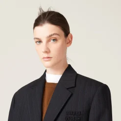 Black Single-breasted Pinstripe Jacket | Miu Miu