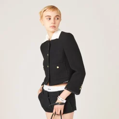 Black Single-breasted Tweed Jacket | Miu Miu