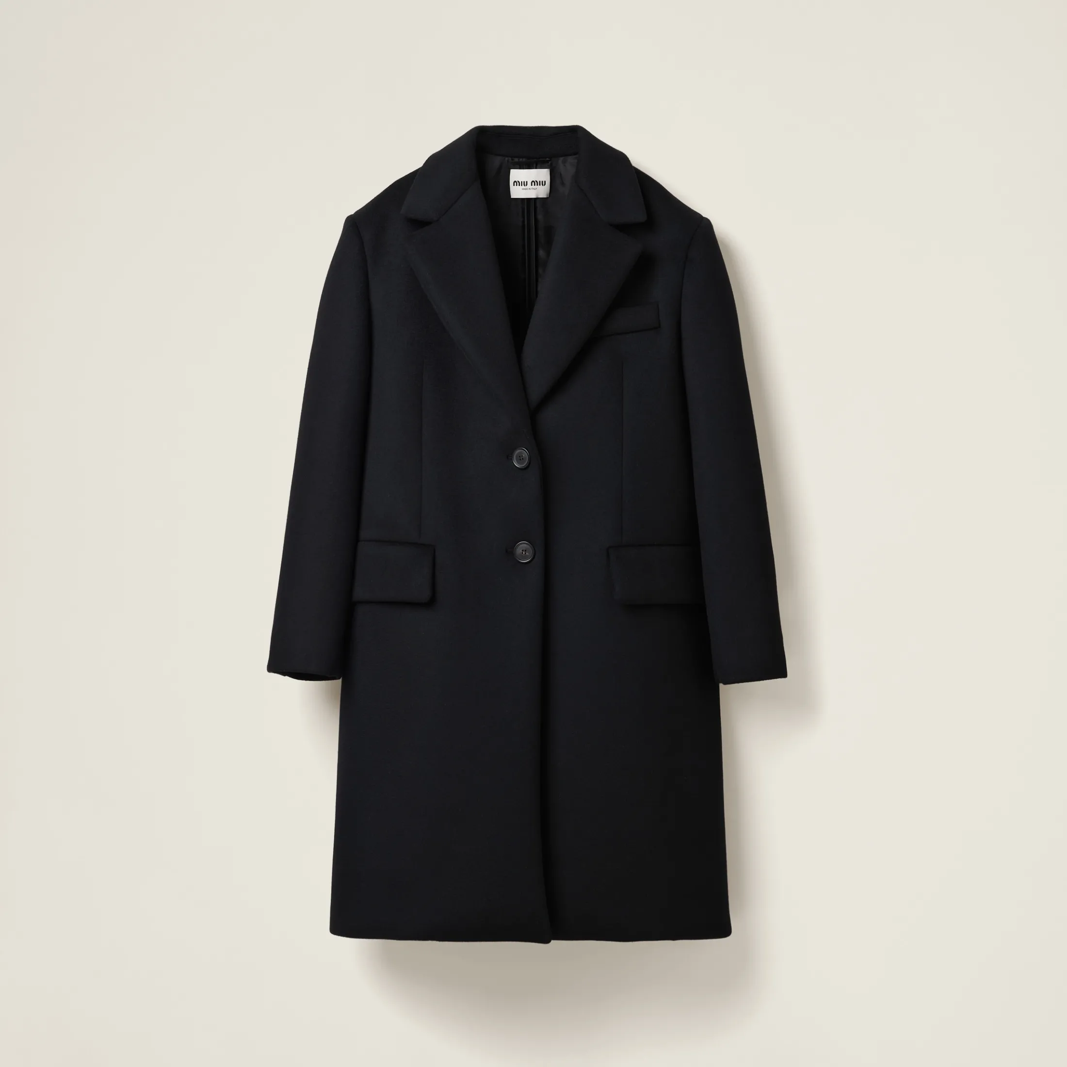 Black Single-breasted Velour Coat | Miu Miu