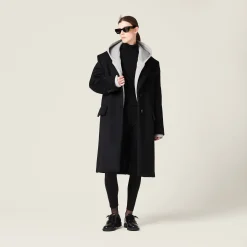 Black Single-breasted Velour Coat | Miu Miu