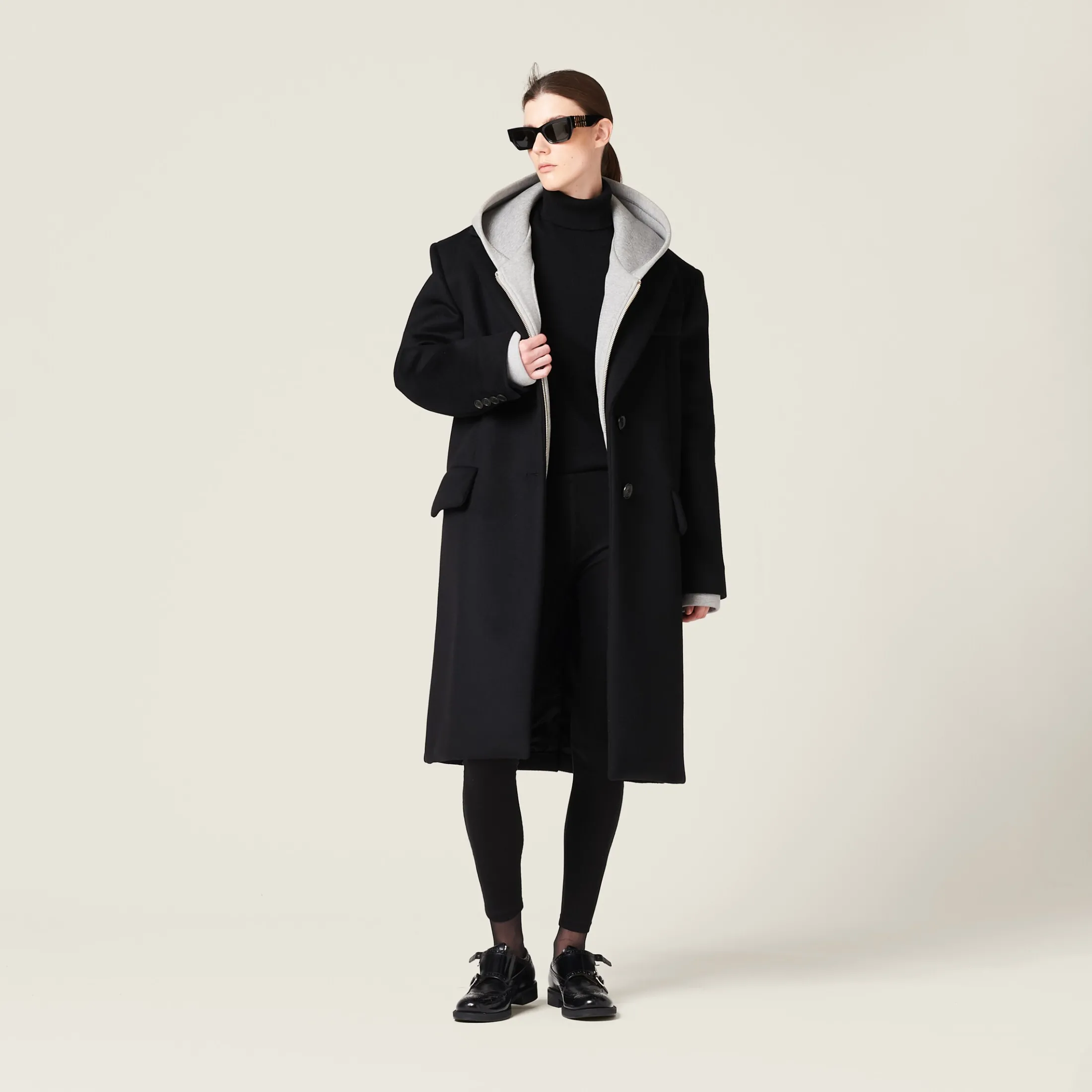 Black Single-breasted Velour Coat | Miu Miu