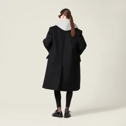 Black Single-breasted Velour Coat | Miu Miu