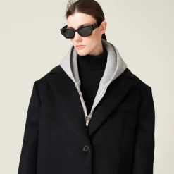 Black Single-breasted Velour Coat | Miu Miu