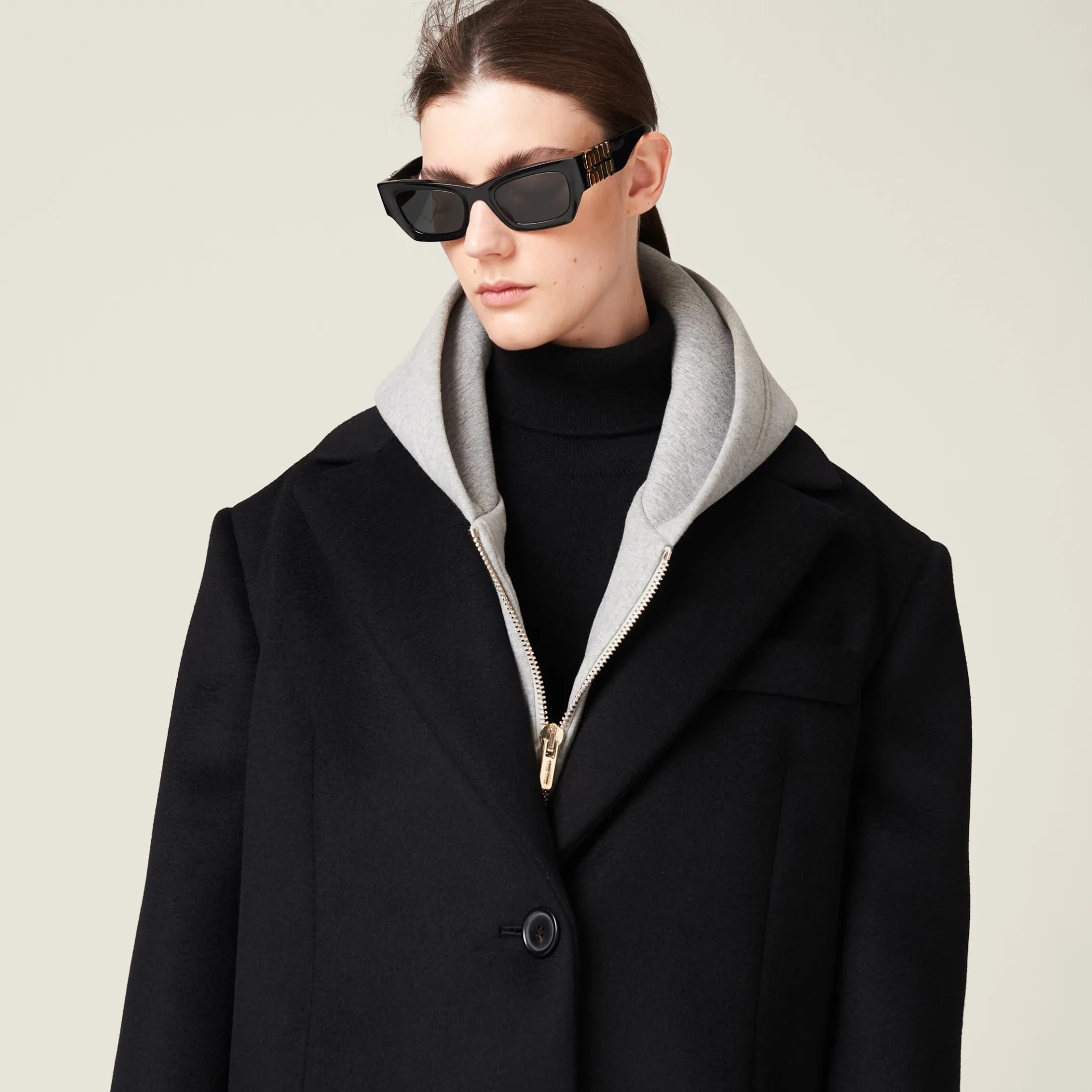Black Single-breasted Velour Coat | Miu Miu