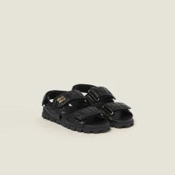Black Sporty Matelassé Nappa Leather Sandals | Miu Miu