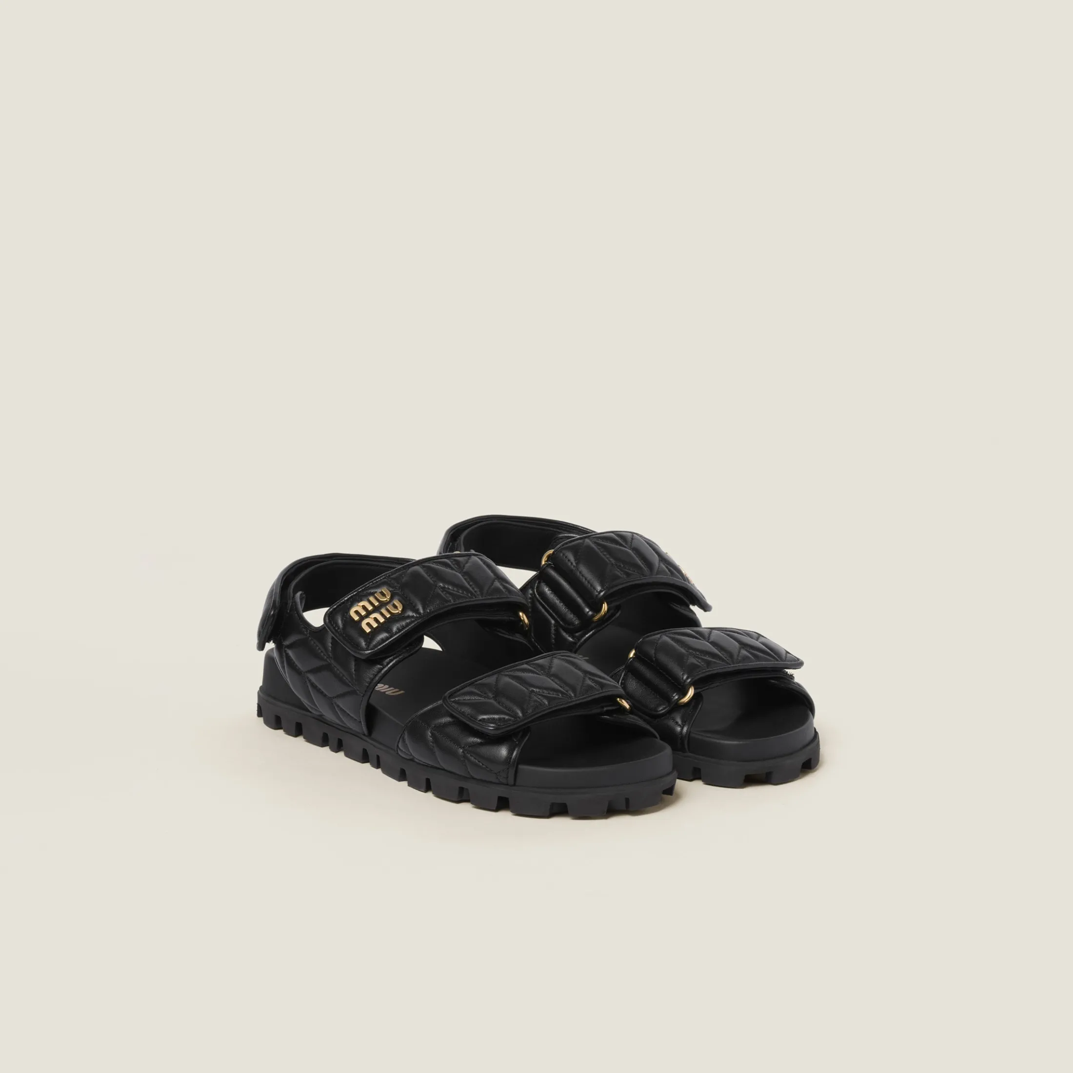 Black Sporty Matelassé Nappa Leather Sandals | Miu Miu