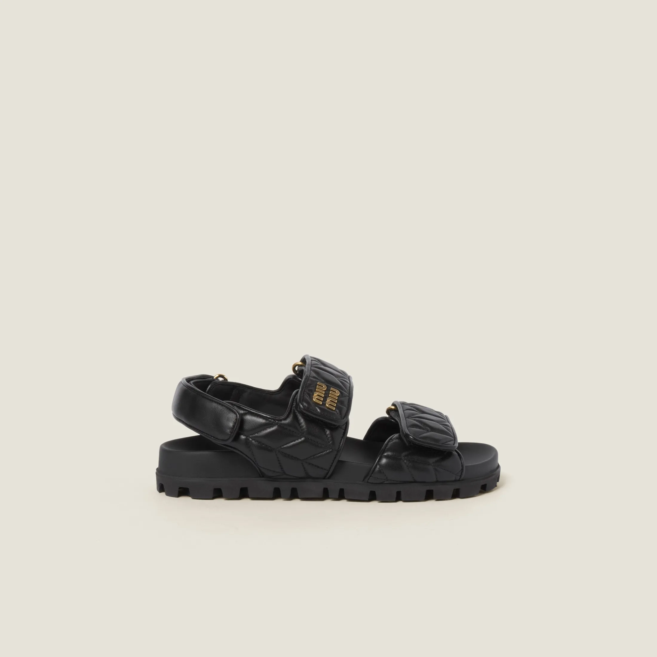 Black Sporty Matelassé Nappa Leather Sandals | Miu Miu