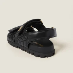 Black Sporty Matelassé Nappa Leather Sandals | Miu Miu