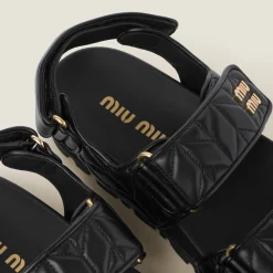 Black Sporty Matelassé Nappa Leather Sandals | Miu Miu