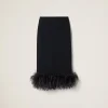 Black Stretch Cady Skirt With Feathers | Miu Miu