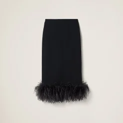 Black Stretch Cady Skirt With Feathers | Miu Miu