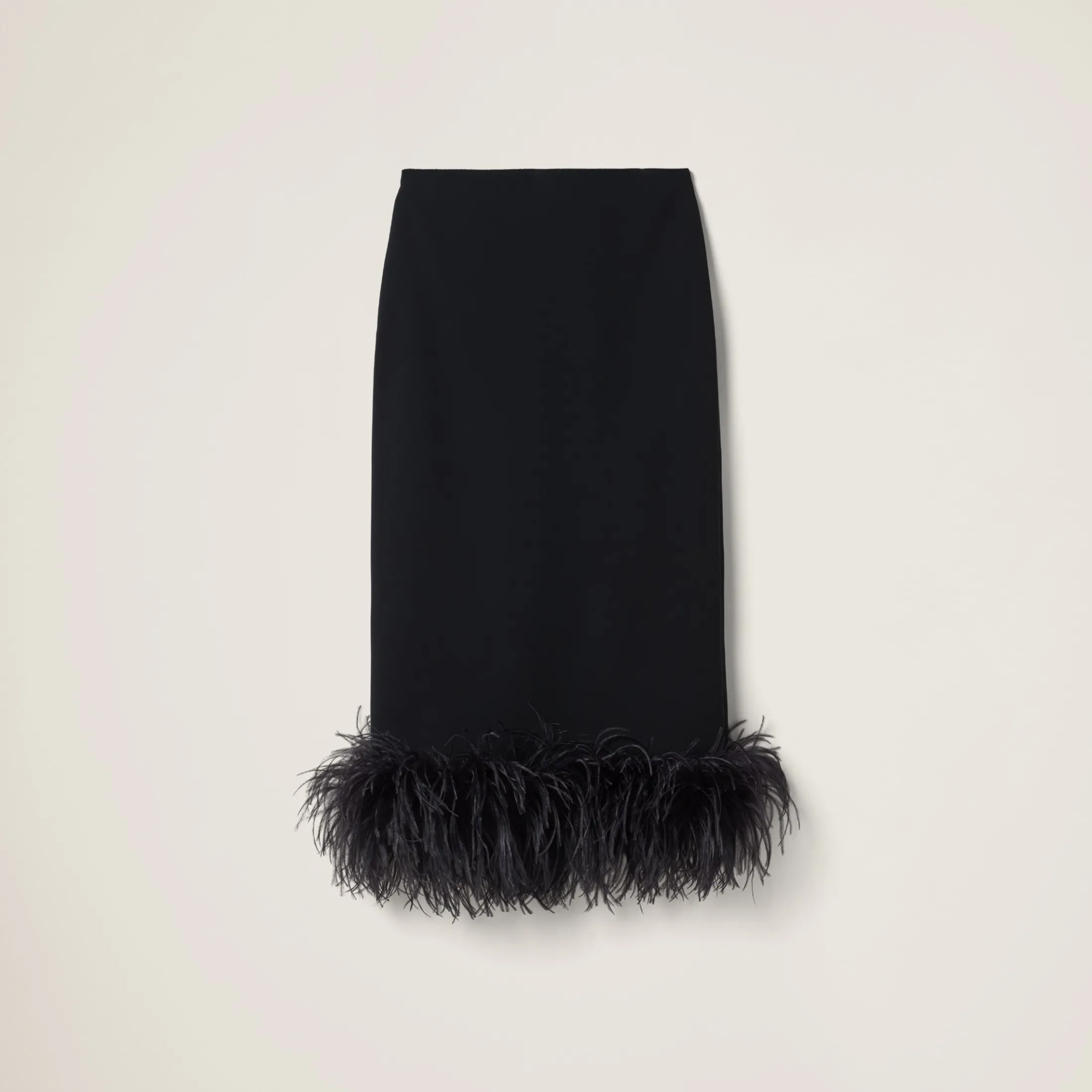 Black Stretch Cady Skirt With Feathers | Miu Miu