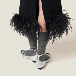 Black Stretch Cady Skirt With Feathers | Miu Miu