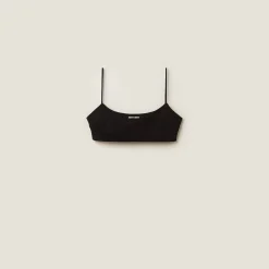 Black Stretch Jersey Top With Logo | Miu Miu
