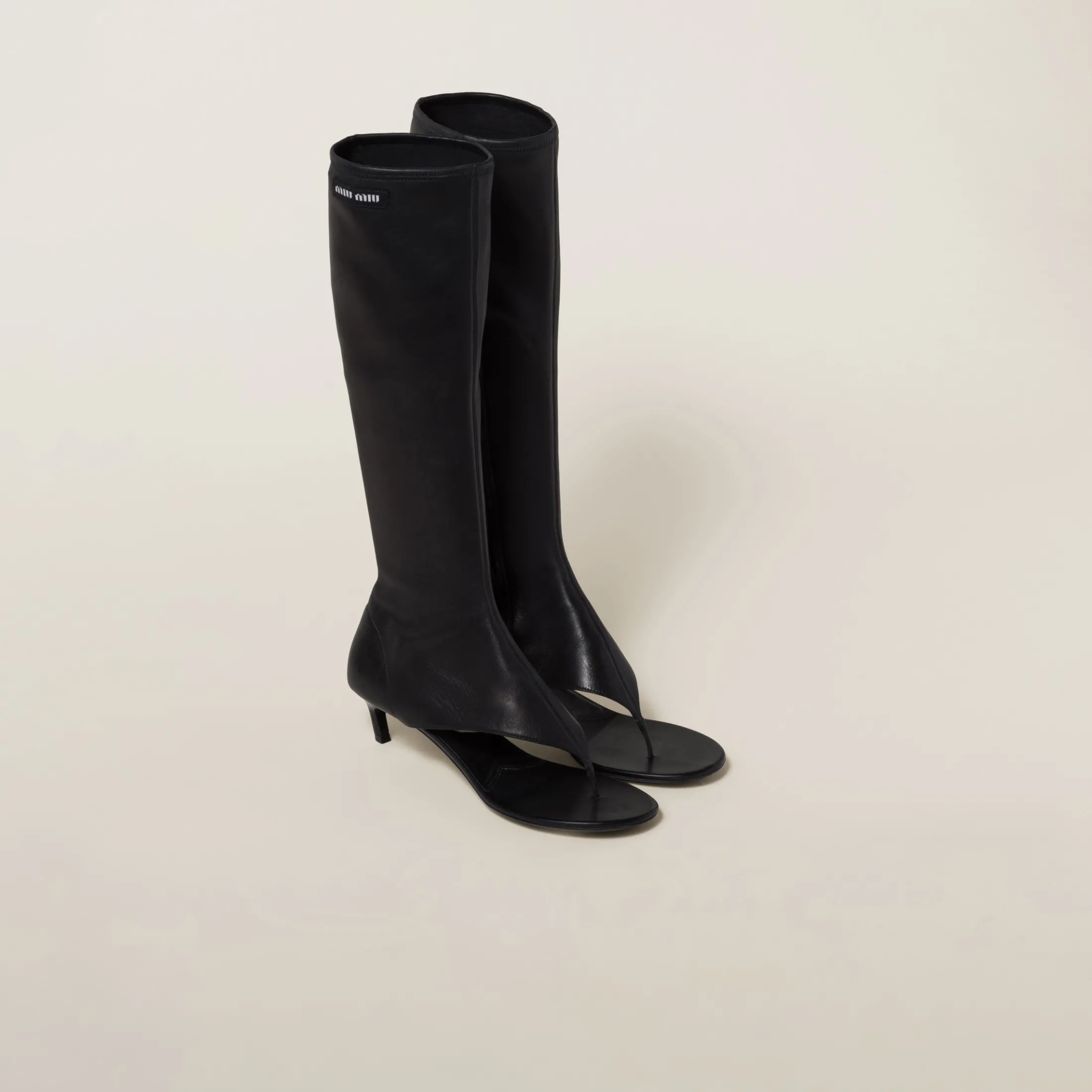 Black Stretch Nappa Leather Thong Boots | Miu Miu