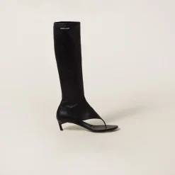 Black Stretch Nappa Leather Thong Boots | Miu Miu